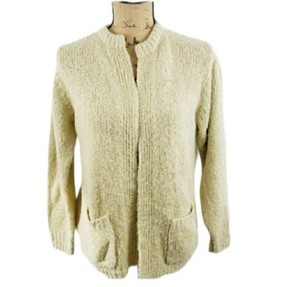 Vintage 90s Pale Gold Chenille Soft Chunky Cardigan Sweater
